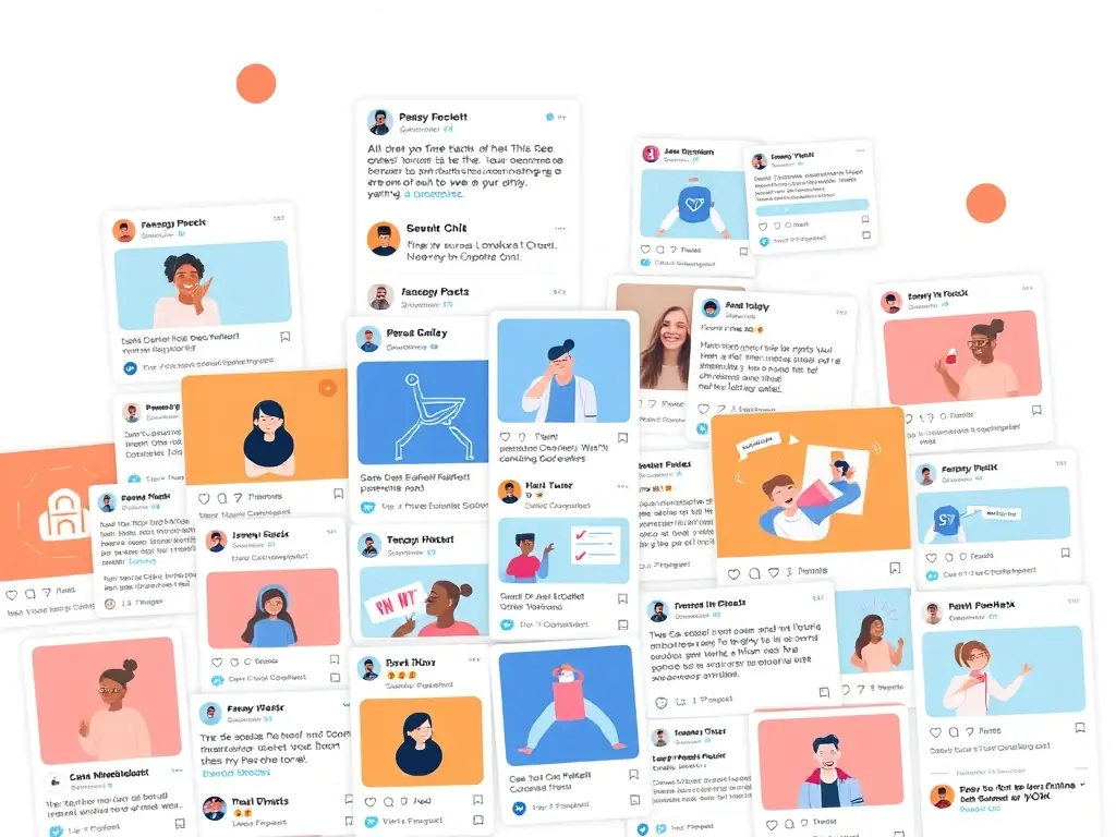A social media feed with AI-generated posts and graphics, illustrating OPTIMIZEN's Digital Marketing & Social Media Content service.